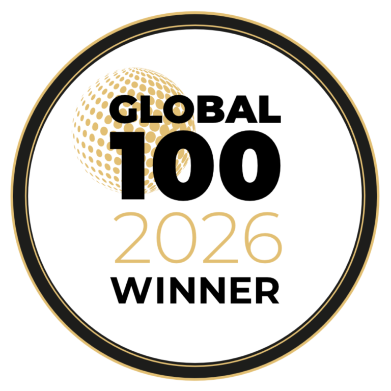 Global 100 2026 Winner award logo with a golden globe