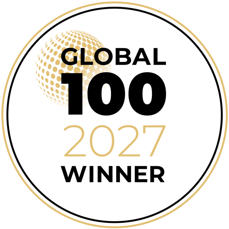 Global 100 2027 Winner award logo with a golden globe graphic.